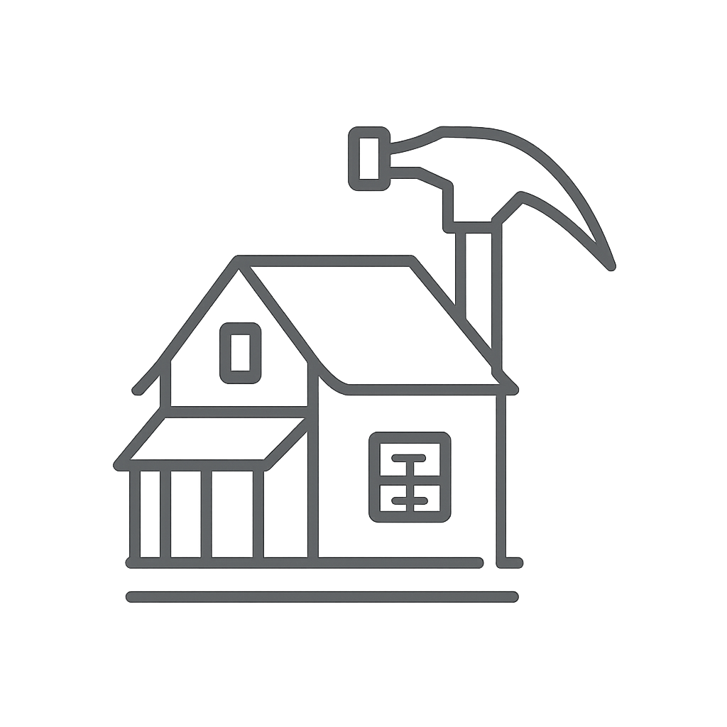 An icon representing a house with a hammer.